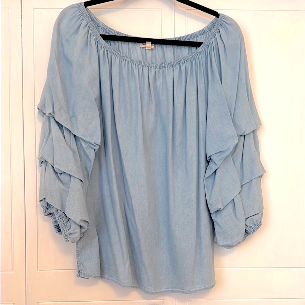 Jane and Delancey Blue Ruffled 3/4 Sleeve M